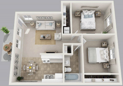 Two Bedroom / One Bath - 827 Sq. Ft.*
