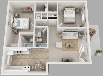 Two Bedroom / Two Bath - 958 Sq. Ft.*